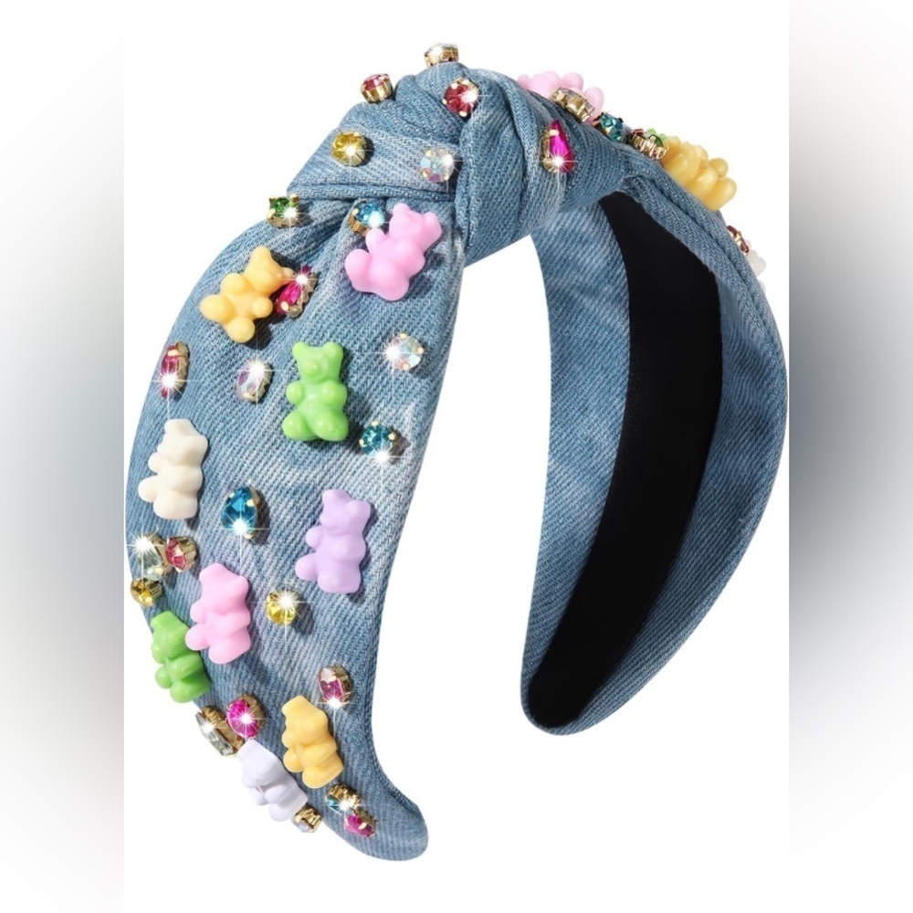 Gorgeous Bear Knotted Denim Rhinestone Headband